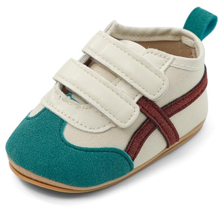 MASOCIO Babyskor pojke flicka första steg mjuka halkfria skor sneakers baby 3–18 månader, Blå beige 1, 12-18 mois
