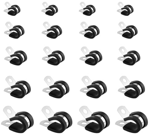 70 Pcs Stainless Steel Rubber Lined P Clips, Stainless Steel Hose Pipe Clamps, Metal Pipe Clips, R Shape Hose Clamp, Wire Cable Clamps for Secure Attachment, Cable Mounting(6mm 8mm 10mm 12mm 20mm)