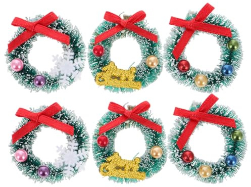 BESPORTBLE Lot de 6 mini couronnes de Noël artificielles à suspendre pour maison de poupée - Décorations de Noël artificielles pour sapin de Noël miniature et décoration d'intérieur