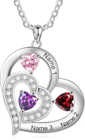 kaululu Silberkette Damen 925 mit Anhänger Personalisierte Kette Damen Herzkette mit Gravur Kette mit Familie Namen Geschenke für Mama Geburtstagsgeschenk Valentinstag
