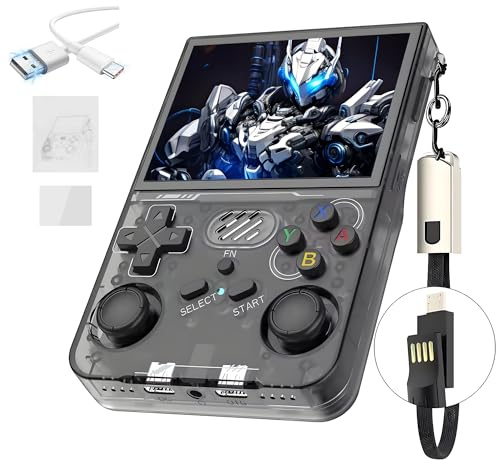 R36XX Console di gioco portatile retrò 64G,15000 + giochi,12 emulatori,3000mAh,Console per videogiochi palmare con schermo IPS OCA HD da 3,5,sistema Linux open source,Doppio Joystick 3D (Nero)
