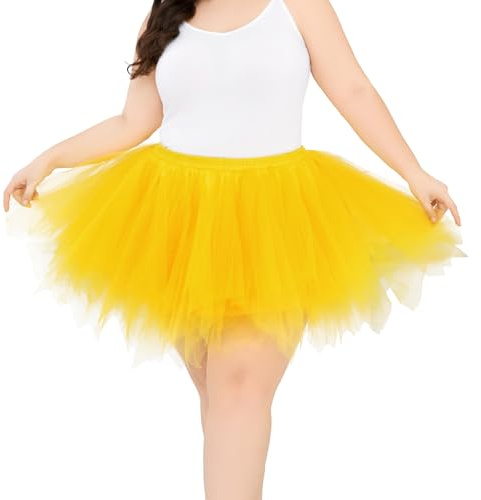 TRIWORKS Gelb Tutu Damen 80er Große Größen Tüllrock Gelb Tütü Herren Damen Petticoat Kurz Ballett Puffy Tutu Vintage Elastisch Retro Halloween Karneval