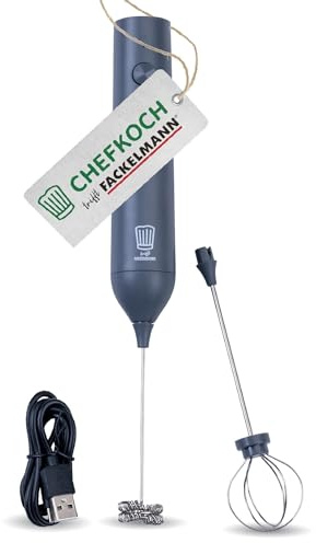Chefkoch trifft Fackelmann Elektrischer Milchaufschäumer – inkl. 2 Schneebesen, USB-C wiederaufladbar, 3 Geschwindigkeiten, Dunkelgrau