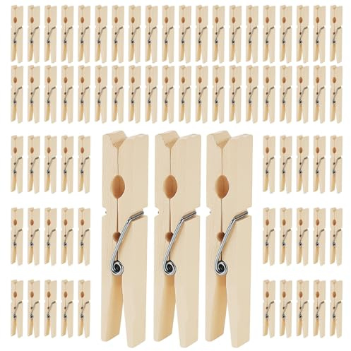 SINJEUN 300 Pcs 7.2cm Wooden Clothes Pegs, Wooden Pegs for Washing Line, Wood Craft Pegs for Photo Wall Hanging DIY Crafts Indoor and Outdoor Use