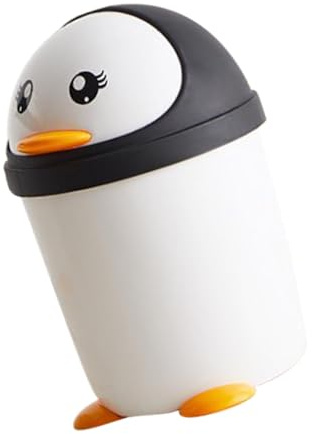 Homoyoyo Papelera Despacho Pingüino White Pp Tapa Abatible para Niños | Papelera Oficina White, Paperera para Habitacion, Uso Versátil en Cocina y Coche