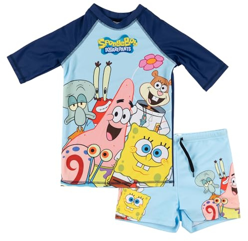 United Labels Spongebob Schwammkopf Badeanzug zweiteilig UV Schutz 50 für Jungen, Blau, Bademode Kinder mit Shirt und Badehose, Badebekleidung
