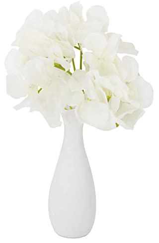 CLEADONG Artificial Hydrangea Flower, 5 PCS Realistic Single Long Stem Silk Flower Head Hydrangea Bouquets for Wedding, Home, Hotel, Party Decoration, Floral Arrangement(White)