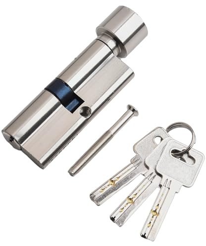 Cashmuch 70Mm Alumm Clad Copper Lock Cylinder with Anti-Theft Knob Core, 3 Keys and Screw for Wooden Door Security Hardware in Silver