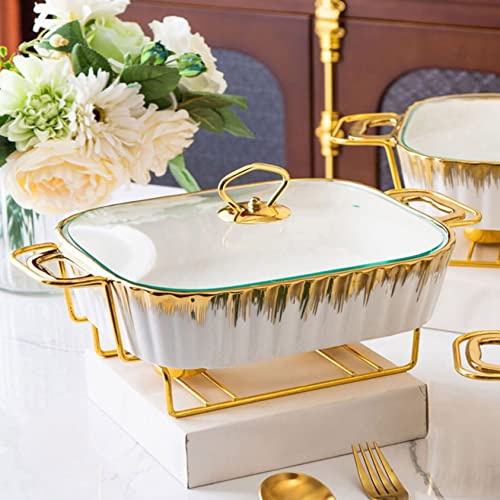 Chafing Dish Set - Buffet Server with Ceramic Food Warmers for Parties, Weddings, Banquets, Catering Events - Includes 3 Warmers and Lids