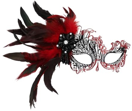 JewelryWe Masque Bal Masqué Femme Métallique: Demi Masque Vénitien de Déguisement avec Plumes et Strass, Accessoire Glamour Élégant pour Carnaval Halloween Soirée et Mascarade Cadeau Anniversaire