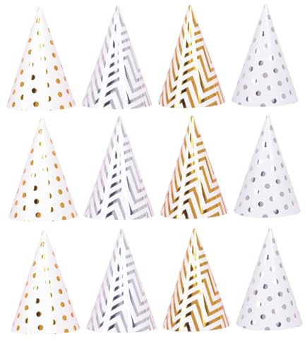 NUOBESTY Sombreros de Cumpleaños Infantiles Lunares Dorados 20 Piezas 4 Diseños X 5 Unidades Gorros para Fiesta de Cumpleaños para Accesorios Decorativos para Celebraciones