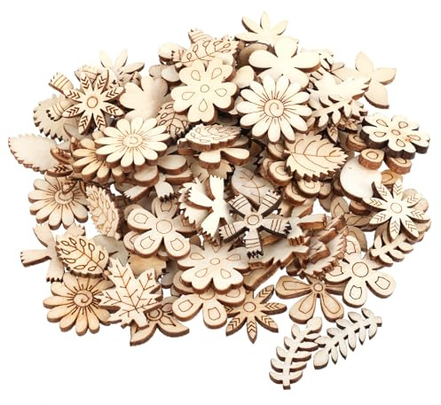 100 Stück Streudeko Holz Blumen Scheiben - Unbehandeltes Holzblumen Holzkonfetti zum Basteln, Tischdeko, DIY Handwerk & Verzierungen