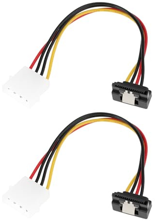 YINETTECH 2Pcs 4-Pin to 15-Pin SATA Right-Angle Adapter Cable with Clip, 15 cm Power Adapter for SATA Drives