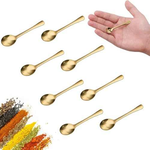 Cossaot 8 Stück Espresso Loffel Klein, Mini 7.5 CM Espressoloffe | Kompakte Mini-Löffel für Gewürze, Golden Salz und Espresso, Platzsparend im Glas verstaubar und Ideal für Küche und Reisen