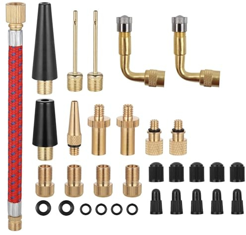 Bohaner 32 Stück Fahrradventil Adapter Set Luftpumpe AV/DV/SV | Französisches Ventil Adapter Autoventil Adapter mit Ventiladapter Fahrrad Ballpumpe Nadeln Kompressor