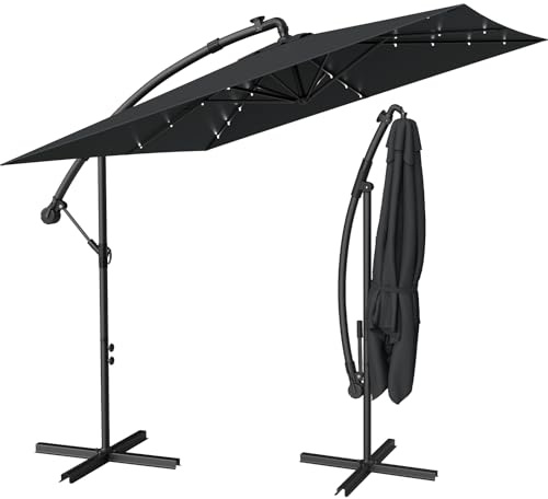 WoRaum Parasol Rectangulaire Inclinable à Manivelle 2,5x2,5m – Parasol de Jardin Extérieur avec Base Croix & Housse, Surface d'Ombre 12㎡ (Angle 90°-135°),Gris Foncé,sans Éclairage