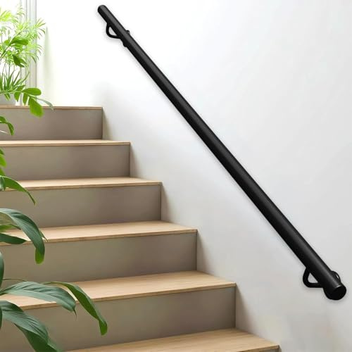 Stair Banister Handrail, Wall Mounted Metal Wrought Iron Railing, Non-Slip Support Rod for Stairway, Corridor, Loft, Porch, Garden