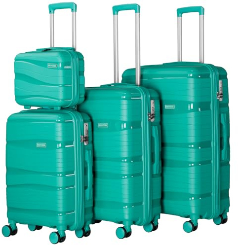 PROVITERA Set 3 + 1 Valigie con Rivestimento Rigido in Polipropilene Ultra Resistente, Trolley e Beauty Case con Maniglia Telescopica e Chiusura con Combinazione, Valigia Design Aerodinamico, Verde