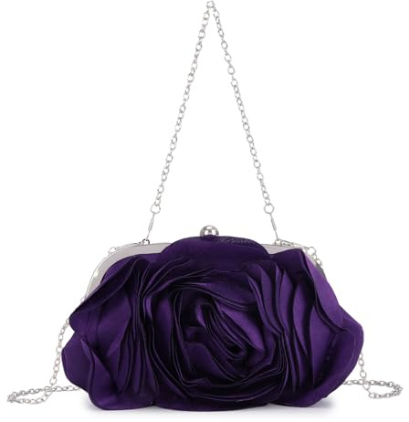 SUKUTU Women Elegant Rose Clutch Bag Floral Satin Handbag Floral Evening Shoulder Purse Wedding Party