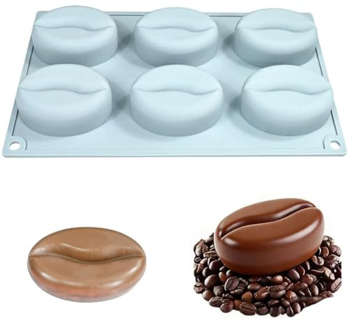TOPBSFARNY Molde de silicona 3D plano con forma de grano de café de 6 cavidades, molde antiadherente de grado alimenticio para tartas de mousse, chocolate, gelatina, pudín, postre de bricolaje