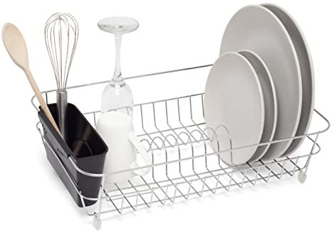 simplywire - Dish Drainer - Anti Rust Drying Rack – Chrome with Black Cutlery Basket