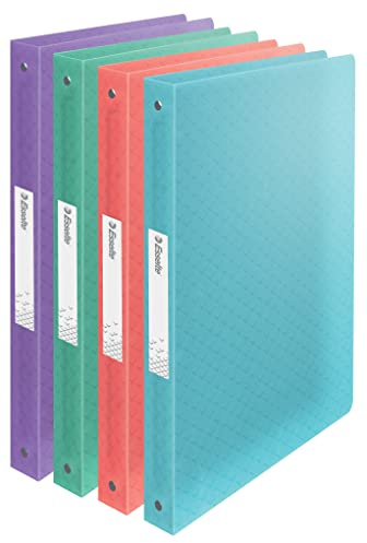 Esselte Archivador de Anillas, Capacidad 140 Hojas, Lomo de 20mm, Carpeta A4 con 4 Anillas, Tapa Blanda, Casa y Oficina, Diseño en Relieve, Gama Colour'Breeze, Colores Pastel Colores Variados, 626249