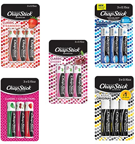 Chapstick Classic Collection Lip Balm Pack to moisturize and protect your lips, 15 tubes 0.15 oz each