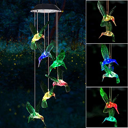 SIX FOXES Wind Chime, Solar Hummingbird Wind Chimes Outdoor/Indoor,Birthday Gifts for Mom Grandma,Mother Outdoor Decor,Yard Decorations,Memorial Wind Chimes,Mom's Best Gifts,