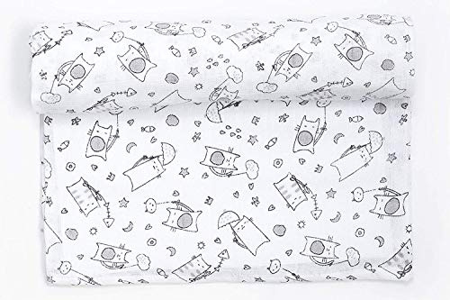 Ti TIN | Baby Musselin, 125x125 cm | Musselin Tuch mit Katze-Motiv, leichte und weiche Baumwollfaser, Mulltuch vielseitig einsetzbar, als Decke, Halstuch/Dreieckstuch, Spucktuch etc, Farbe: grau