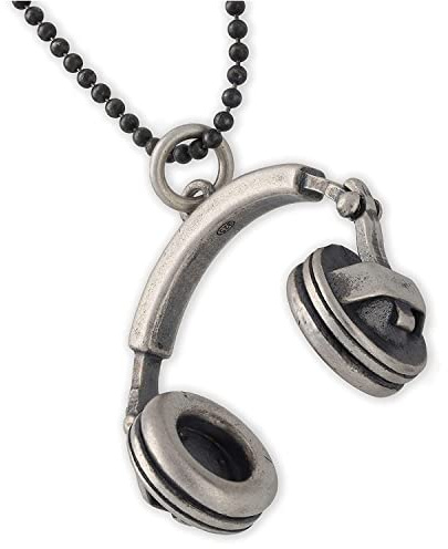Handmade geschenk für ihn 925 Sterling Silber Halskette an Kugelkette für Männer Anhängerr für Männer Halskette Kopfhörer Halskette Ohrhörer Halskette Musik Schmuck Hip Hop DJ Rapper
