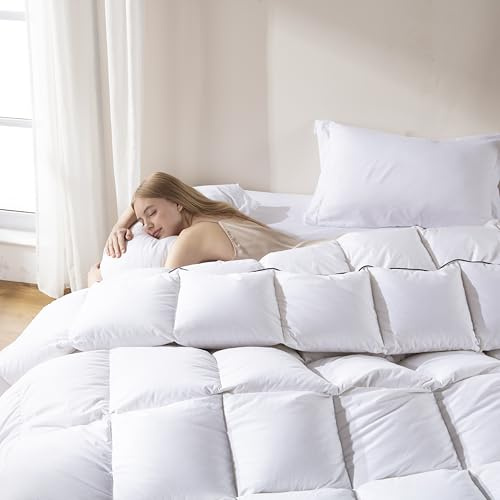 DOWNCOOL Comforters Queen Size, Duvet Insert, White All Season Duvet, Lightweight Quilt, Down Alternative Hotel Comforter with Corner Tabs (White, Queen 88x92 Inches)