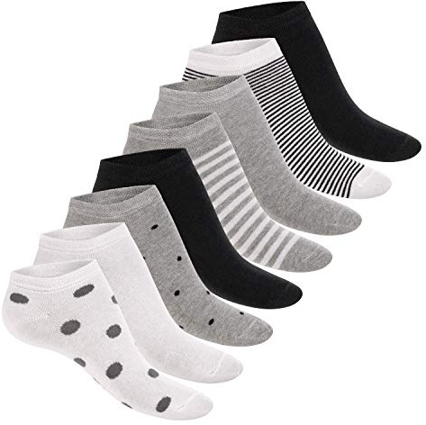 Footstar 8 par motiv sneakers strumpor korta söta färgglada strumpor med mönster stjärnor randig prickar, Svarta ränder, 35-38 EU