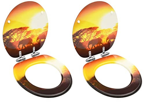 vidaXL 2x Toilettensitz mit Soft-Close-Deckel Toilettendeckel WC Sitz Klodeckel Klobrille Absenkautomatik Badezimmer MDF Savanne-Design