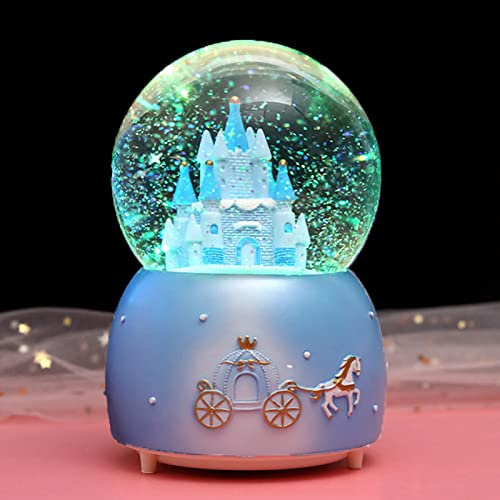 Snow Globe Crystal Ball Music Box Rotating Musical Box with Colorful Lights Castle Melody Musical Artware Dreamy and Exquisite Desktop Ornament for Birthday Christmas Thanksgiving Present