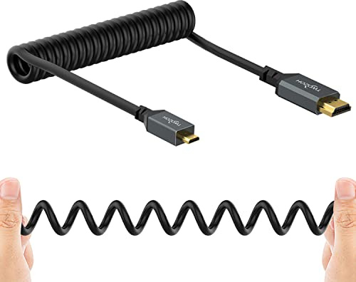 Twozoh Micro HDMI auf HDMI Spiral Kabel, HDMI auf Micro HDMI Winkel Kabel 4K/60Hz 2.0a/b 1080p (Extend bis zu 1.5M)