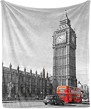 ABAKUHAUS London Weiche Kuscheldecke Sofadecke, Hauptstadt von England Touristen, Gemütlicher Plüsch für den Innen- und Außenbereich, 175 x 230 cm, Pale Grau Vermilion Grau