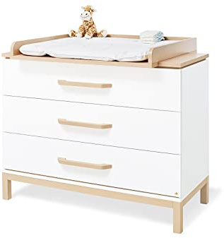 PINOLINO skötbord lätt brett, med avtagbart skötfäste, 3 lådor, mjuk självstängning, dekoration