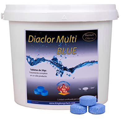 Cloro Piscinas Pequeñas - DIACLOR Multi Blue 20gr 5 kg - Pastillas de Cloro Multiacción Efecto clarificante - Tratamiento 5 Acciones (5 Kilos)
