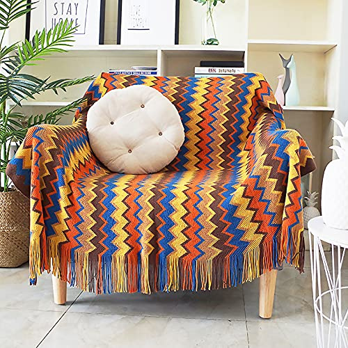 LumiSyne Gestrickte Decke Mit Quaste Hahnentritt Boho Kariert Kuscheldecke Strickdecke Tagesdecke Überwurf Couchdecke Dekorative Decke Für Sofa Bett 180x240cm