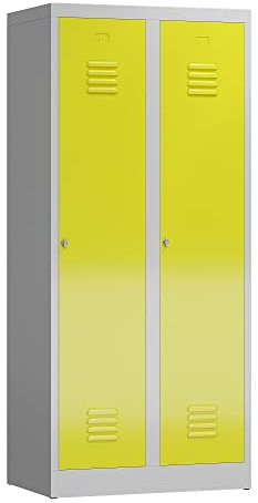 Lüllmann SPIND SPINT voll verschweißt Komfort Stahl-Kleiderschrank Gaderobenschrank 2 türig Doppel-Spind 400mm Lichtgrau 515120 (RAL 7035/1018 lichtgrau/zinkgelb)