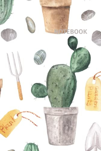 Cactus Garden Plants with Forks and Spades Design Notebook: Grey Deluxe Journal Hardcover, Planner, Diary for School, Office, Home, Outdoor, Nature. 200 pages, 6x9 College Ruled Notepad