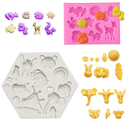 2 Stücke Silikon Fondant Formen, Tier Silikonform Kuchen Formen, 3D Silikon Backform, Tiere Kuchen Silikon Backform, 3D Tierformen Silikon Schokoladenformen, für Kinder Geburtstag Babyparty Taufe