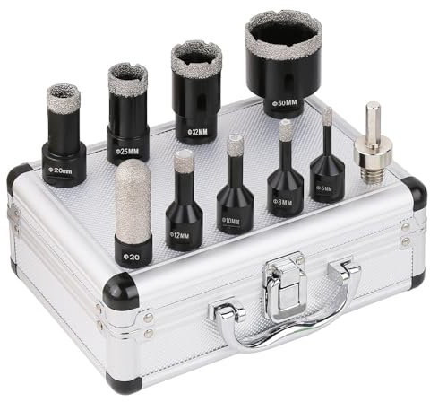 Vearter 10 Stück/Satz Diamant Fliesenbohrer Set, 6–50mm M14 Gewinde vakuumgelöteter Winkelschleifer Mauerwerk Diamantbohrer Set für Marmor, Fliesen, Keramik, Granit, Beton