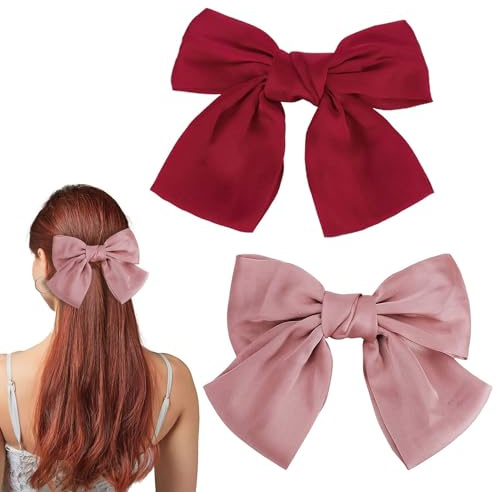 Schleife Haarspange, 2 Stück Frauen Haarschleifen Große Schleife Haarspange Französische Haarspangen Mädchen Haarspangen (Rosa + Rot)