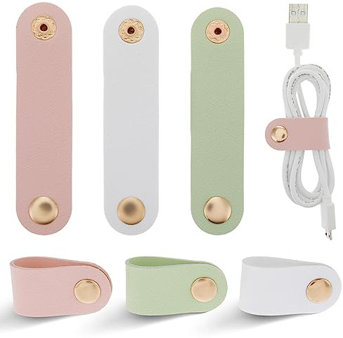 6 Pieces Cord Organizer, PU Leather Cable Organizer Reusable Cable Straps Clips Wire Ties Charging Cord Power Cord Earphone USB Holder Multipurpose Winder Holder Keeper Manager Management