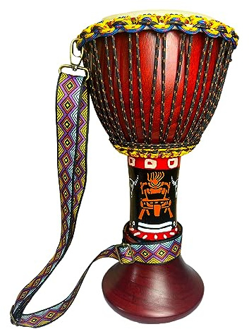 RUOSWTE Djembe afrikanische Trommel, mit bunten Riemen, altes Ziegenleder, Trommelhaut, Bongo, Kongo, handbemalte Trommel, künstlerische Dekoration