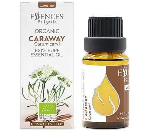 Essences Bulgaria Olio Essenziale di Cumino Biologico 15 ml | Carum carvi | 100% Puro e Naturale | Non Diluito | Grado Terapeutico | Aromaterapia | Cosmetici | Senza crudeltà | Non OGM | Vegano