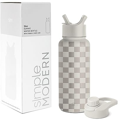 Simple Modern Gourde Isotherme avec Paille et Couvercle à Boire d'un Coup | Gourde Sport Adulte en Acier Inoxydable | Summit | 950ml | Checkmate