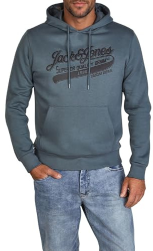 JACK & JONES Hoodie Herren Regular Fit JJEADRIAN Plus Size Kapuzenpullover Pullover Sweater Print Blau XXL, Größe:XXL, Farbe:Dark Slate (Superior)