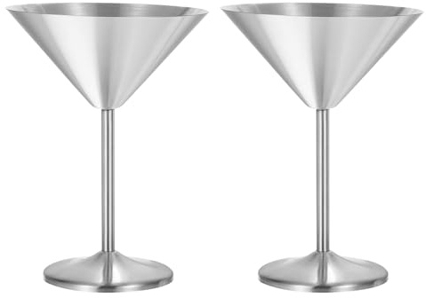 Uxcell Stainless Steel Martini Cocktail Glasses, 2Pcs 180ml/6 OZ Unbreakable Martini Glasses, Red Wine Glass Metal Shatter Proof for Wedding, Parties, Gift，Silver